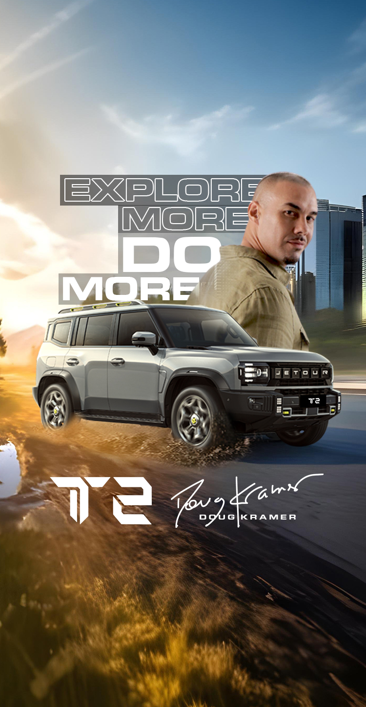 Doug Kramer with JETOUR T2 SUV showcasing rugged design, 4x4 capability, and urban style in the Philippines